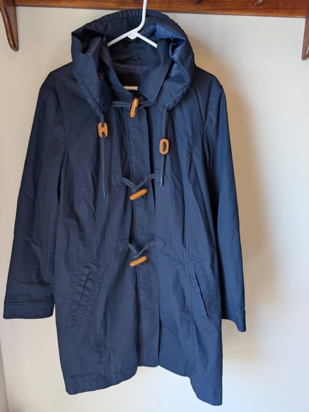 Talbots jacket coat with zipper toggles blue navy removable hood